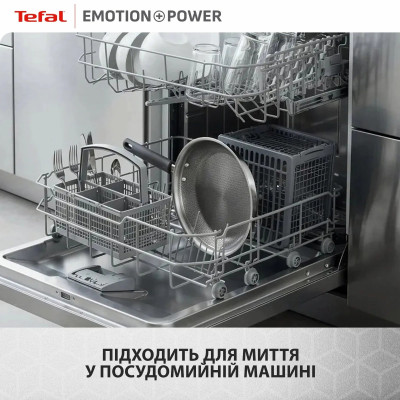 Сковорода Tefal Emotion+ Power, 28см, з кришкою, нержавіюча сталь, серцевина-алюміній, хромована сталь, бакеліт, скло Сковорода Tefal Emotion+ Power, 28см, з кришкою, нержавіюча сталь, серцевина-алюміній, хромована сталь, бакеліт, скло