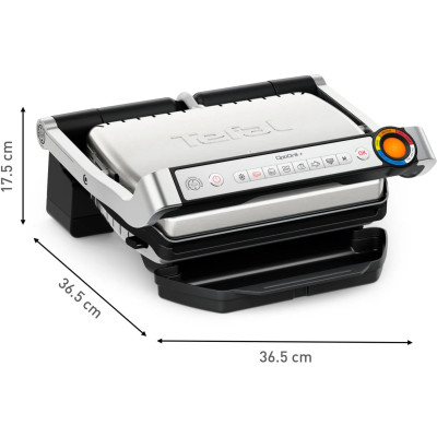 Гриль Tefal прижимной OptiGrill+ 2000Вт, темп. режимов-4, съемные пластины, алюминий, металл