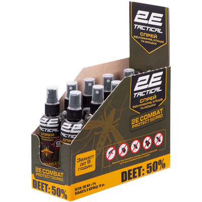 Спрей от комаров, клещей и мошек 2E Combat Protect 50 Pro, 100 мл - 10 шт Спрей от комаров, клещей и мошек 2E Combat Protect 50 Pro, 100 мл - 10 шт