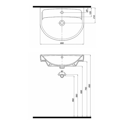 Умивальник KOLO STATUS 60см, з переливом, з отвором 2321600UA Умивальник KOLO STATUS 60см, з переливом, з отвором 2321600UA
