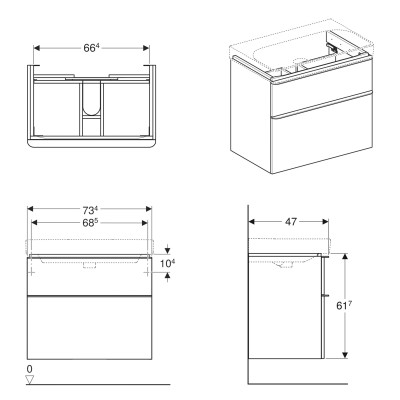 GEBERIT SMYLE Square тумба 73,4*61,7*47см, під умивальник, з 2-ма шухлядками, білий глянець 500.353.00.1