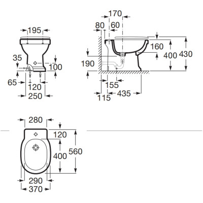 Биде ROCA CARMEN 56*37см, напольный A3570A4000 Биде ROCA CARMEN 56*37см, напольный A3570A4000