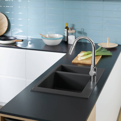 Кухонна мойка HANSGROHE S510-F635, вбудована 180/450, колір чорний графіт