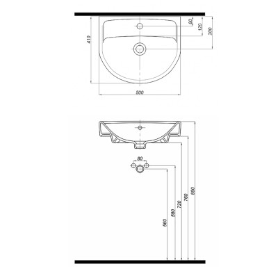 Умивальник KOLO STATUS 50см, з переливом, з отвором 2321500UA Умивальник KOLO STATUS 50см, з переливом, з отвором 2321500UA