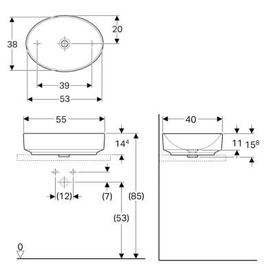 GEBERIT VARIFORM умивальник 55*40см, накладний, овальної форми, без переливу 500.771.01.2 GEBERIT VARIFORM умивальник 55*40см, накладний, овальної форми, без переливу 500.771.01.2