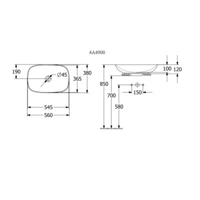 Умивальник VILLEROY & BOCH Loop&Friends для встановлення на стільницю, з переливjv 560*380 мм, білий 41135501
