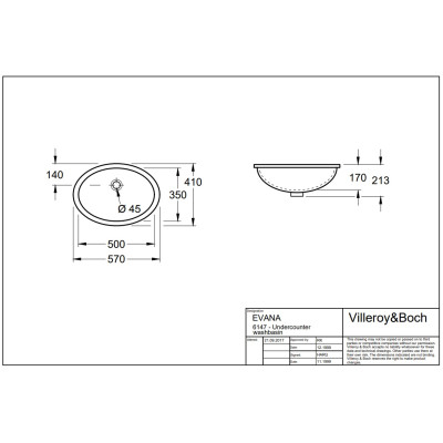 Умывальник встраиваемый VILLEROY&BOCH Evana 50*35см 61470001