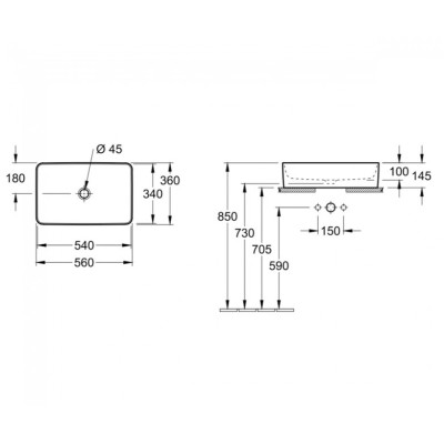 Умивальник VILLEROY & BOCH Collaro для встановлення на стільницю, без переливу 560*360 мм, білий 4A205601 Умивальник VILLEROY & BOCH Collaro для встановлення на стільницю, без переливу 560*360 мм, білий 4A205601