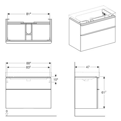 GEBERIT SMYLE Square тумба 88,4*61,7*47см, під умивальник, з 2-ма шухлядками, білий глянець 500.354.00.1