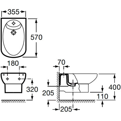 Биде  подвесное ROCA DAMA SENSO A357515000 Биде  подвесное ROCA DAMA SENSO A357515000