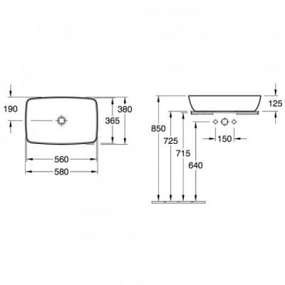 Умивальник VILLEROY & BOCH ARTIS 58х38см на стільницю, білий альпін (41725801)