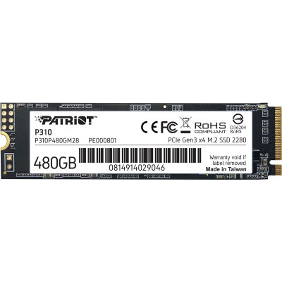 Накопичувач SSD 480GB Patriot P310 M.2 2280 PCIe NVMe 3.0 x4 TLC (P310P480GM28) Накопичувач SSD 480GB Patriot P310 M.2 2280 PCIe NVMe 3.0 x4 TLC (P310P480GM28)
