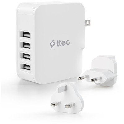 Мережевий зарядний пристрій Ttec Quattro Traveler 4хUSB 5.1A/25Вт White (2SC02BUK) Мережевий зарядний пристрій Ttec Quattro Traveler 4хUSB 5.1A/25Вт White (2SC02BUK)