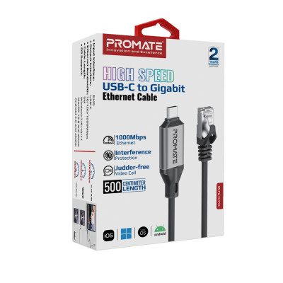Кабель Promate Clink USB Type-C - RJ-45, 5 м, Black Кабель Promate Clink USB Type-C - RJ-45, 5 м, Black