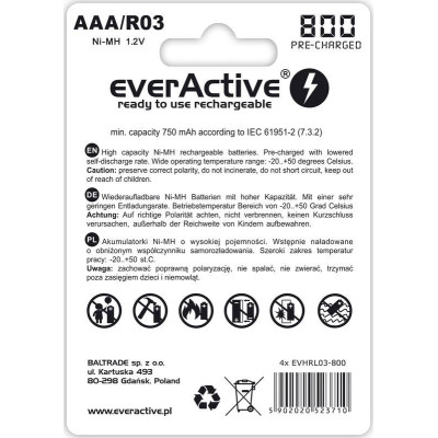Акумулятор everActive AAA/HR03 Ni-MH 800mAh BL 4шт Акумулятор everActive AAA/HR03 Ni-MH 800mAh BL 4шт