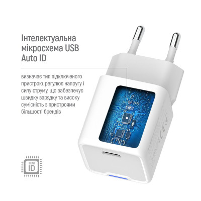Мережевий зарядний пристрій ColorWay GaN Mini 35W PD Port PPS USB-C White (CW-CHS056PDC-WT) + кабель USB Type-C Мережевий зарядний пристрій ColorWay GaN Mini 35W PD Port PPS USB-C White (CW-CHS056PDC-WT) + кабель USB Type-C