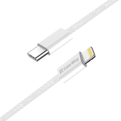 Кабель ColorWay USB Type-C - Lightning (M/M), (braided cotton) (PD Fast Charging 27W), 2 м, Gray (CW-CBPDCL068-GR) Кабель ColorWay USB Type-C - Lightning (M/M), (braided cotton) (PD Fast Charging 27W), 2 м, Gray (CW-CBPDCL068-GR)