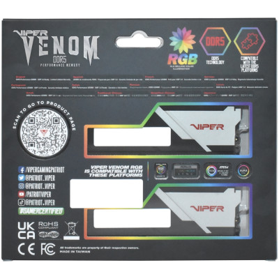 Модуль пам`яті DDR5 2x16GB/6800 Patriot Viper Venom RGB (PVVR532G680C34K) Модуль пам`яті DDR5 2x16GB/6800 Patriot Viper Venom RGB (PVVR532G680C34K)