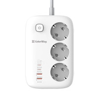 Фільтр живлення ColorWay CW-CHE34PDW GaN3 Pro PD 65W (2USB-A + 2 TYPE-C) 3 розетки, 4 USB, 2 м, білий Фільтр живлення ColorWay CW-CHE34PDW GaN3 Pro PD 65W (2USB-A + 2 TYPE-C) 3 розетки, 4 USB, 2 м, білий