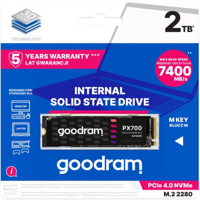 Накопичувач SSD 2TB Goodram PX700 M.2 2280 PCIe 4.0 x4 NVMe 3D NAND (SSDPR-PX700-02T-80) Накопичувач SSD 2TB Goodram PX700 M.2 2280 PCIe 4.0 x4 NVMe 3D NAND (SSDPR-PX700-02T-80)