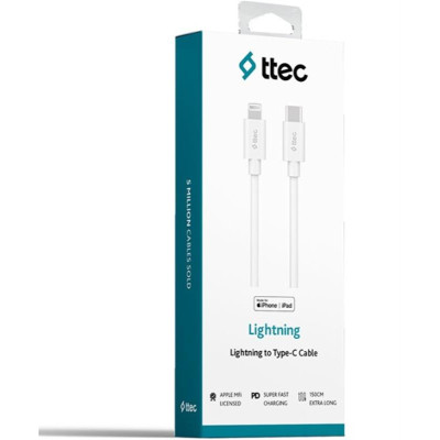 Кабель Ttec USB Type-C - Lightning (M/M), 1.5 м, White (2DKM04B) Кабель Ttec USB Type-C - Lightning (M/M), 1.5 м, White (2DKM04B)