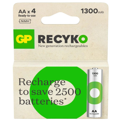 Акумулятори GP Recyko AA/HR06 NI-MH 1300 mAh BL 4 шт Акумулятори GP Recyko AA/HR06 NI-MH 1300 mAh BL 4 шт