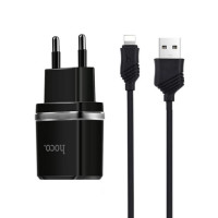 Мережевий зарядний пристрій Hoco C12 Smart 2.4A 2USB Black (S23146) + кабель Lightning Мережевий зарядний пристрій Hoco C12 Smart 2.4A 2USB Black (S23146) + кабель Lightning