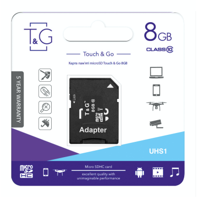 Карта пам`ятi MicroSDHC 8GB UHS-I Class 10 T&G + SD-adapter (TG-8GBSD10U1-01) Карта пам`ятi MicroSDHC 8GB UHS-I Class 10 T&G + SD-adapter (TG-8GBSD10U1-01)