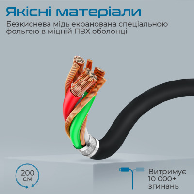 Кабель Promate DPLink-200 DisplayPort - DisplayPort V 1.4 (M/M), 2 м, Black Кабель Promate DPLink-200 DisplayPort - DisplayPort V 1.4 (M/M), 2 м, Black