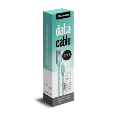 Кабель ColorWay USB - USB Type-C (M/M), 1 м, Mint (CW-CBUC003-MT) Кабель ColorWay USB - USB Type-C (M/M), 1 м, Mint (CW-CBUC003-MT)