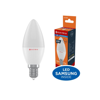 Лампа світлодіодна свічка Electrum 6W E14 4000K (A-LC-0725) Лампа світлодіодна свічка Electrum 6W E14 4000K (A-LC-0725)