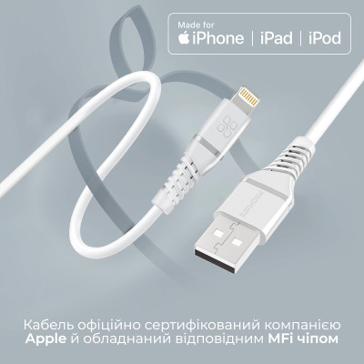 Кабель Promate PowerLine-Ai120 USB - Lightning (M/M), 2.4 A, 1.2 м, White Кабель Promate PowerLine-Ai120 USB - Lightning (M/M), 2.4 A, 1.2 м, White