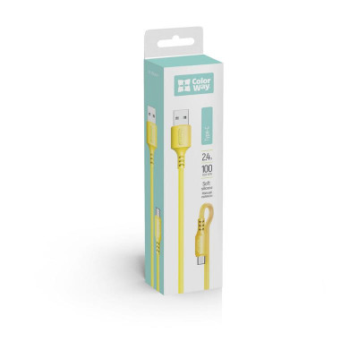 Кабель ColorWay USB - USB Type-C (M/M), soft silicone, 2.4 А, 1 м, Yellow (CW-CBUC043-Y) Кабель ColorWay USB - USB Type-C (M/M), soft silicone, 2.4 А, 1 м, Yellow (CW-CBUC043-Y)