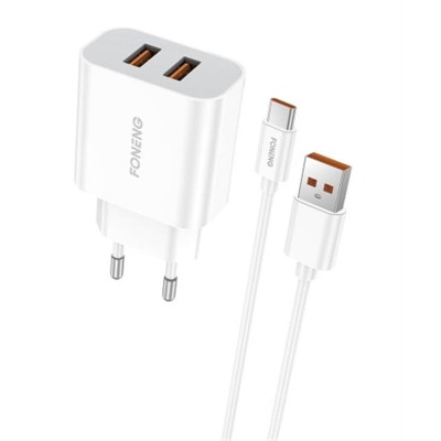 Мережевий зарядний пристрій Foneng EU45 Dual USB Charger (2USBх2.4A) White (EU45-CH-TC) + кабель USB Type C Мережевий зарядний пристрій Foneng EU45 Dual USB Charger (2USBх2.4A) White (EU45-CH-TC) + кабель USB Type C