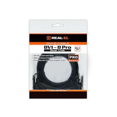 Кабель REAL-EL Pro DVI - DVI (M/M), 24+1, 1.8 м, чорний (EL123500038) Кабель REAL-EL Pro DVI - DVI (M/M), 24+1, 1.8 м, чорний (EL123500038)