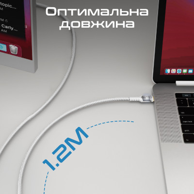 Кабель Promate Lucidline-CC120 USB Type-C - USB Type-C (M/M), 5 A, 100 W, 1.2 м, White Кабель Promate Lucidline-CC120 USB Type-C - USB Type-C (M/M), 5 A, 100 W, 1.2 м, White