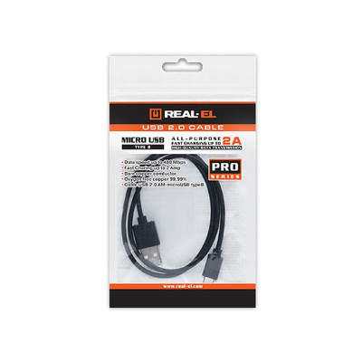 Кабель REAL-EL Pro USB - micro USB V 2.0 (M/M), 2 м, чорний (EL123500025) Кабель REAL-EL Pro USB - micro USB V 2.0 (M/M), 2 м, чорний (EL123500025)