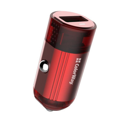 Автомобільний зарядний пристрій ColorWay (1USBх3А) QC3.0 Red (CW-CHA012Q-RD) Автомобільний зарядний пристрій ColorWay (1USBх3А) QC3.0 Red (CW-CHA012Q-RD)