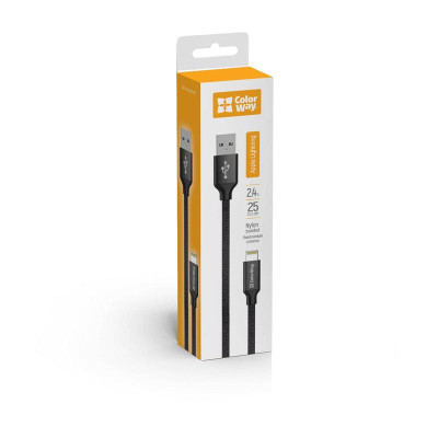 Кабель ColorWay USB - Lightning (M/M), 2.4 А, 0.25 м, Black (CW-CBUL048-BK) Кабель ColorWay USB - Lightning (M/M), 2.4 А, 0.25 м, Black (CW-CBUL048-BK)