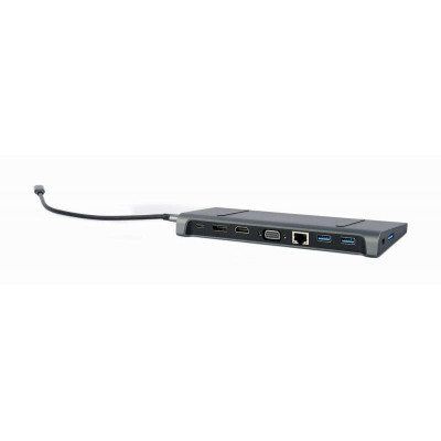 Док-станція Cablexpert USB-C 9-в-1 (A-CM-COMBO9-02) USB-хаб + HDMI/VGA/PD/LAN/3.5-мм аудіо Док-станція Cablexpert USB-C 9-в-1 (A-CM-COMBO9-02) USB-хаб + HDMI/VGA/PD/LAN/3.5-мм аудіо
