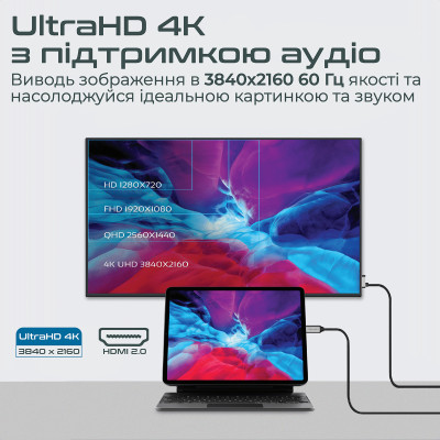 Кабель Promate HDMI-PD100 USB Type-C - HDMI V 2.0 (M/M), 1.8 м, Grey Кабель Promate HDMI-PD100 USB Type-C - HDMI V 2.0 (M/M), 1.8 м, Grey