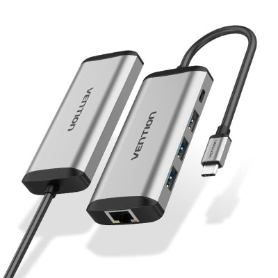 Концентратор Vention USB-C 3-Port, RJ-45, PD, 0.15 m (TGDHB) Концентратор Vention USB-C 3-Port, RJ-45, PD, 0.15 m (TGDHB)