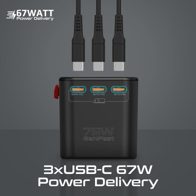 Зарядний пристрій Promate TripMate-GaN75 75W Black