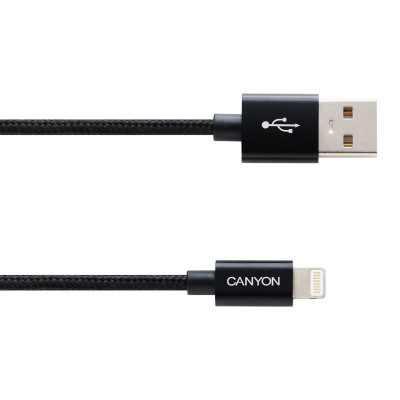 Кабель Canyon USB - Lightning (M/M), 8-pin, обплетення, 1 м, Black (CNE-CFI3B) Кабель Canyon USB - Lightning (M/M), 8-pin, обплетення, 1 м, Black (CNE-CFI3B)