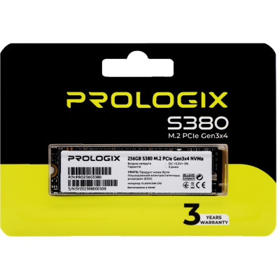 Накопичувач SSD 256GB Prologix S380 M.2 2280 PCIe 3.0 x4 NVMe 3D TLC (PRO256GS380) Накопичувач SSD 256GB Prologix S380 M.2 2280 PCIe 3.0 x4 NVMe 3D TLC (PRO256GS380)