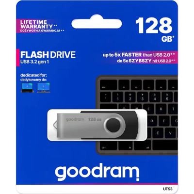 Флеш-накопичувач USB3.2 128GB Goodram UTS3 (Twister) Black (UTS3-1280K0R11) Флеш-накопичувач USB3.2 128GB Goodram UTS3 (Twister) Black (UTS3-1280K0R11)