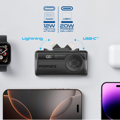 Універсальна мобільна батарея Promate PowerUp-Trio 5000mAh 20W Black Універсальна мобільна батарея Promate PowerUp-Trio 5000mAh 20W Black