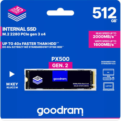 Накопичувач SSD 512GB Goodram PX500 M.2 2280 PCIe 3.0 x4 NVMe 3D TLC (SSDPR-PX500-512-80-G3) Накопичувач SSD 512GB Goodram PX500 M.2 2280 PCIe 3.0 x4 NVMe 3D TLC (SSDPR-PX500-512-80-G3)