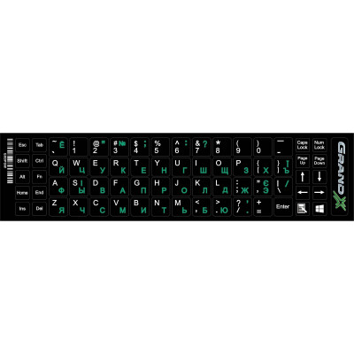 Наліпки на клавіатуру Grand-X 68 keys Cyrillic green, Latin white (GXDPGW) Наліпки на клавіатуру Grand-X 68 keys Cyrillic green, Latin white (GXDPGW)