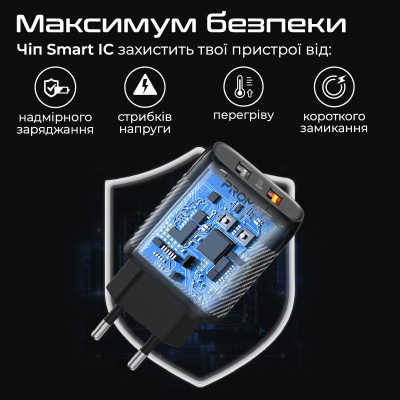 Зарядний пристрій Promate BiPlug-QC3 Black Зарядний пристрій Promate BiPlug-QC3 Black
